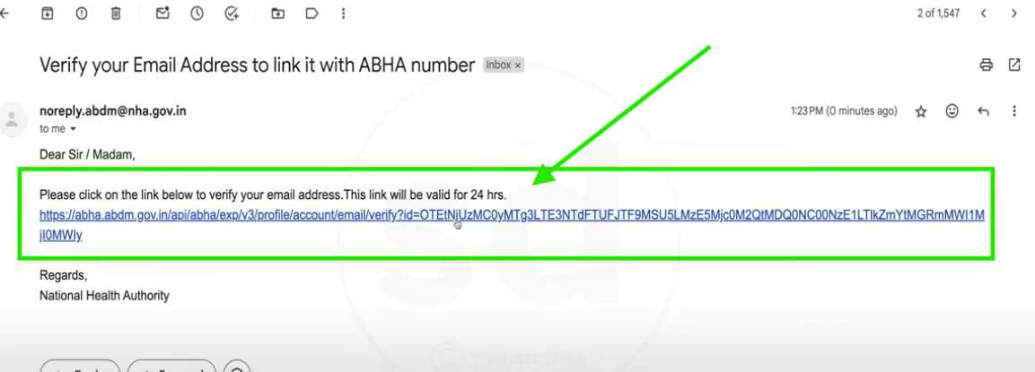 ABHA portal showing email entry and verification