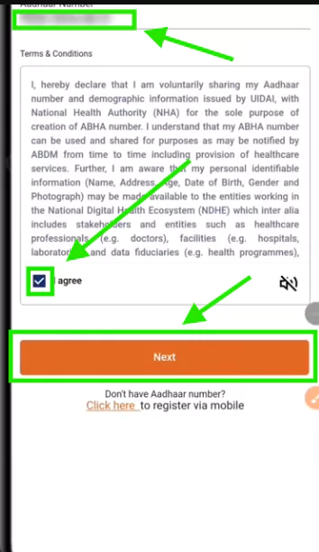 ABHA portal showing Aadhaar Card option selected